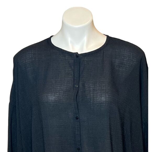 Eileen Fisher black linen blend button up top size M - Picture 2 of 15